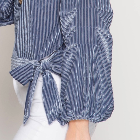 FINAL SALE! Blue Velvet Side Front Tie Waist Sweater - Picture 3 of 6